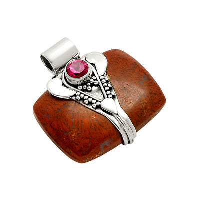 Lord Ganesha Red Moss Agate and Ruby Pendant P-1464 SDP157760