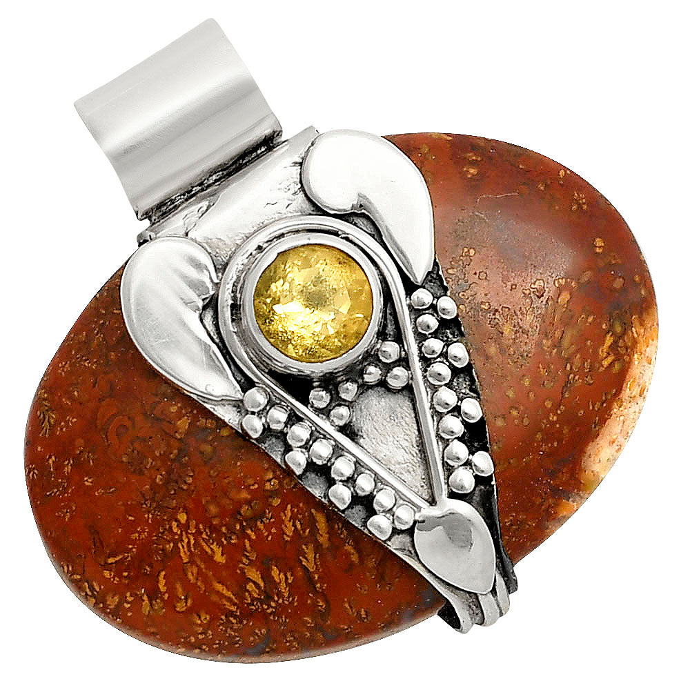 Lord Ganesha Red Moss Agate & Citrine Pendant P-1464 SDP157761