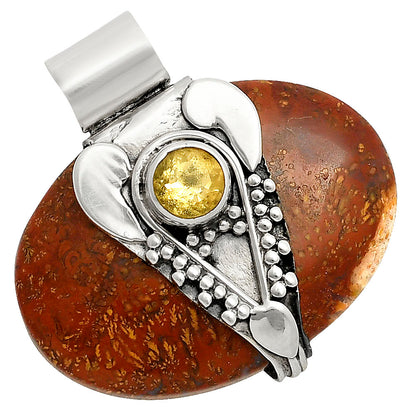 Lord Ganesha Red Moss Agate & Citrine Pendant P-1464 SDP157761