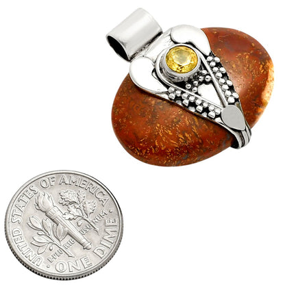 Lord Ganesha Red Moss Agate & Citrine Pendant P-1464 SDP157761