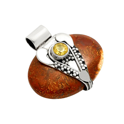 Lord Ganesha Red Moss Agate & Citrine Pendant P-1464 SDP157761