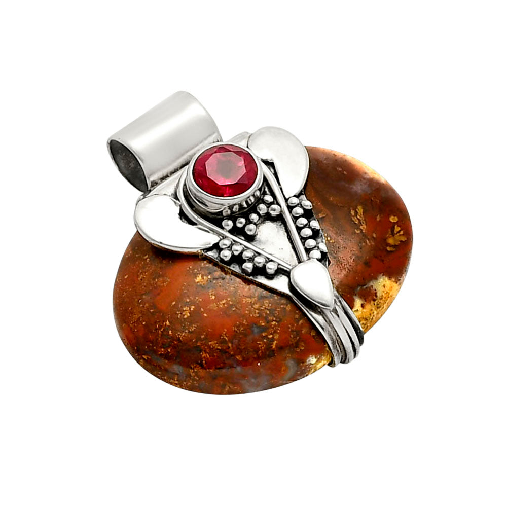 Lord Ganesha Red Moss Agate and Ruby Pendant P-1464 SDP157762