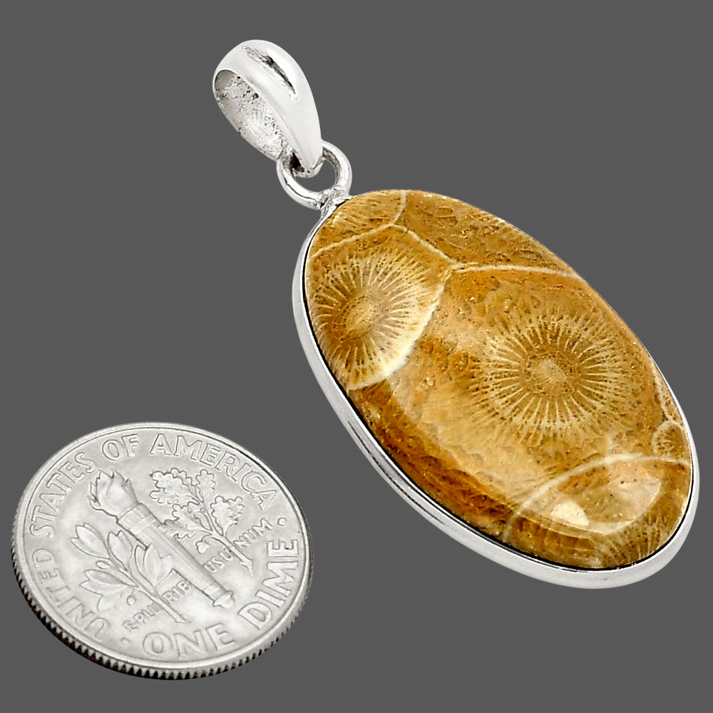 Natural Flower Fossil Coral Pendant P-1001 SDP158029