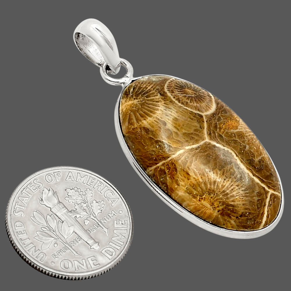 Natural Flower Fossil Coral Pendant P-1001 SDP158031