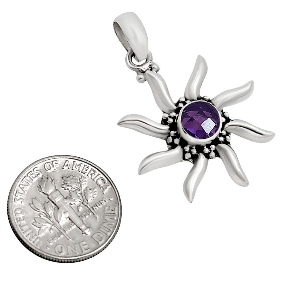 Sun - Amethyst Checker Pendant P-1263 SDP158710