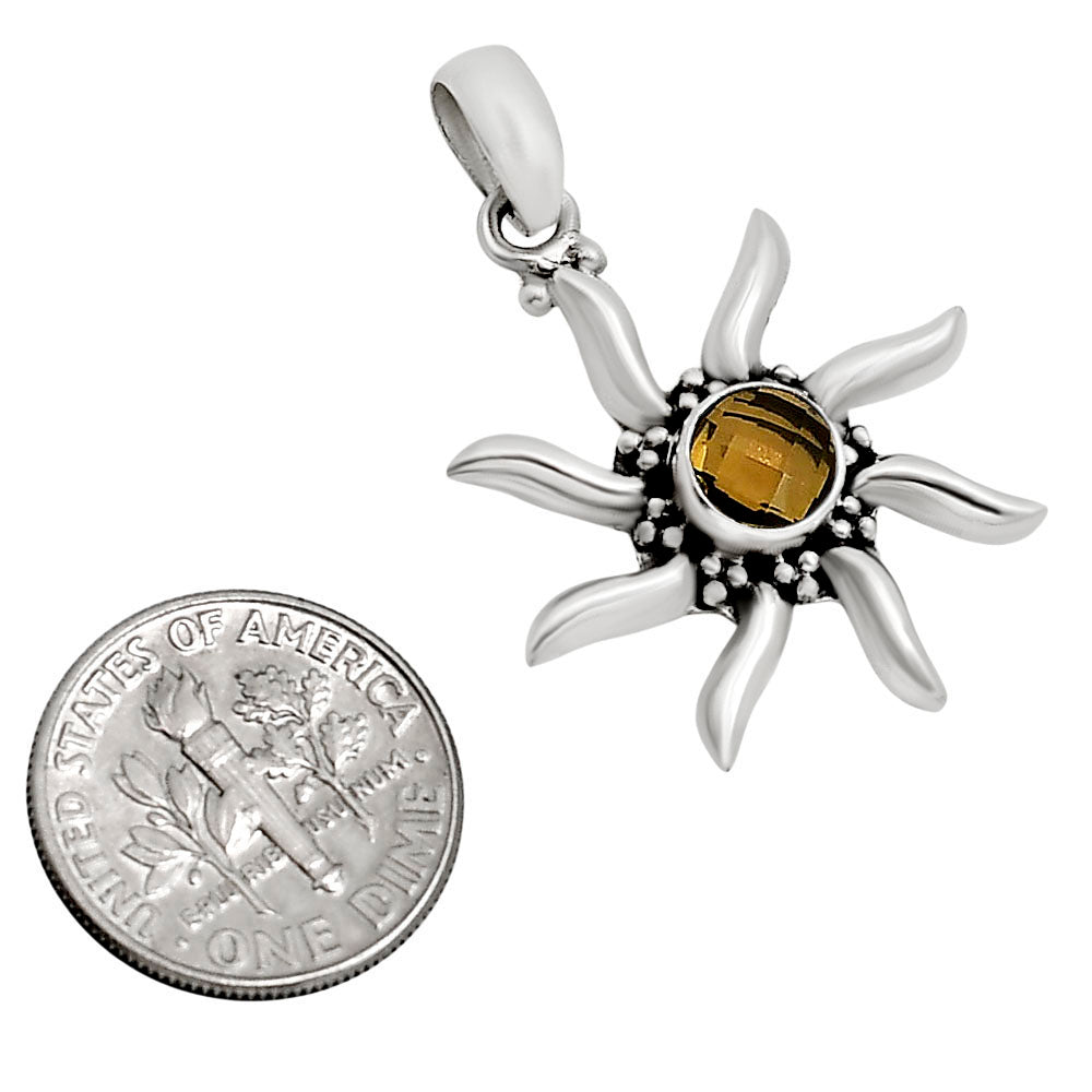 Sun - Smoky Quartz Checker Pendant P-1263 SDP158727