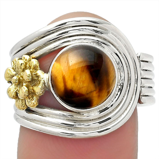 Two Tone Adjustable Flower Tiger Eye Ring size-8 R-1491 SDR150916