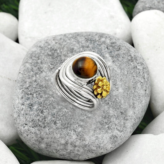 Two Tone Adjustable Flower Tiger Eye Ring size-8 R-1491 SDR150916