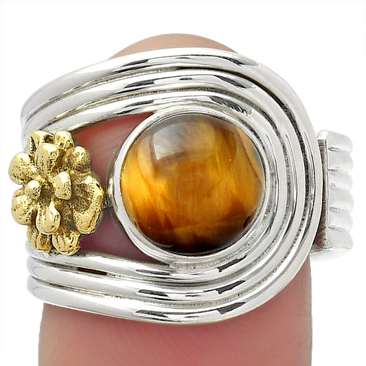 Two Tone Adjustable Flower Tiger Eye Ring size-8 R-1491 SDR150919