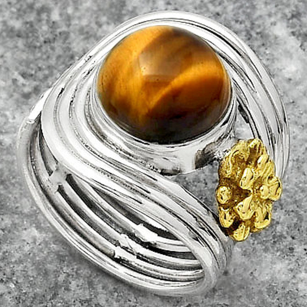 Two Tone Adjustable Flower Tiger Eye Ring size-6.5 R-1491 SDR150924