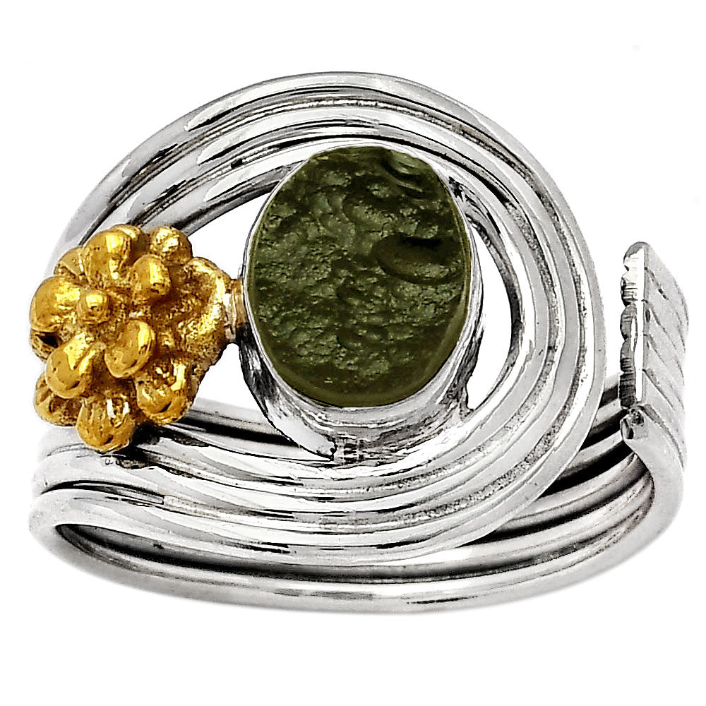 Two Tone Adjustable Flower - Tektite Rough Ring size-8 R-1491 SDR150931