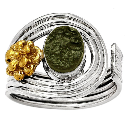 Two Tone Adjustable Flower - Tektite Rough Ring size-8 R-1491 SDR150931