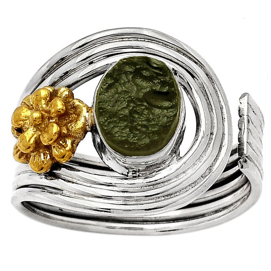 Two Tone Adjustable Flower - Tektite Rough Ring size-8 R-1491 SDR150931