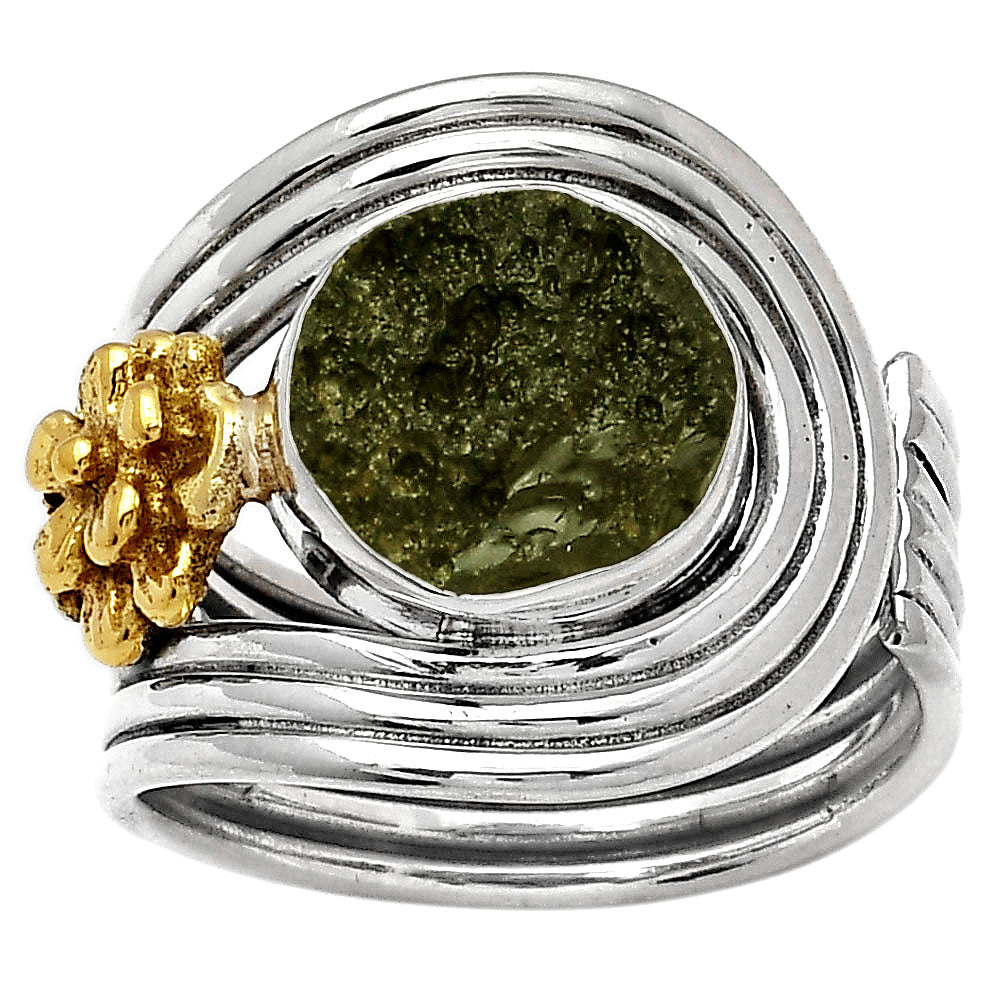 Two Tone Adjustable Flower - Tektite Rough Ring size-7 R-1491 SDR150932