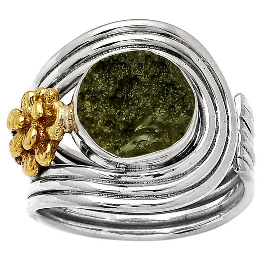 Two Tone Adjustable Flower - Tektite Rough Ring size-7 R-1491 SDR150932