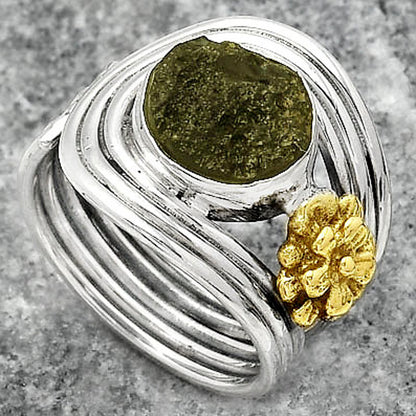 Two Tone Adjustable Flower - Tektite Rough Ring size-7 R-1491 SDR150932