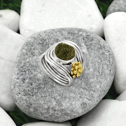 Two Tone Adjustable Flower - Tektite Rough Ring size-7 R-1491 SDR150932