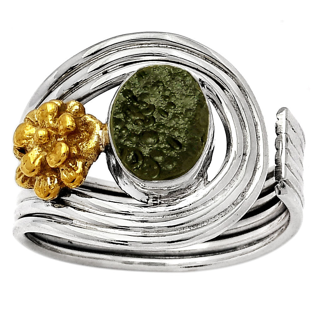 Two Tone Adjustable Flower - Tektite Rough Ring size-6.5 R-1491 SDR150933