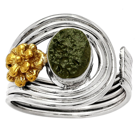 Two Tone Adjustable Flower - Tektite Rough Ring size-6.5 R-1491 SDR150933