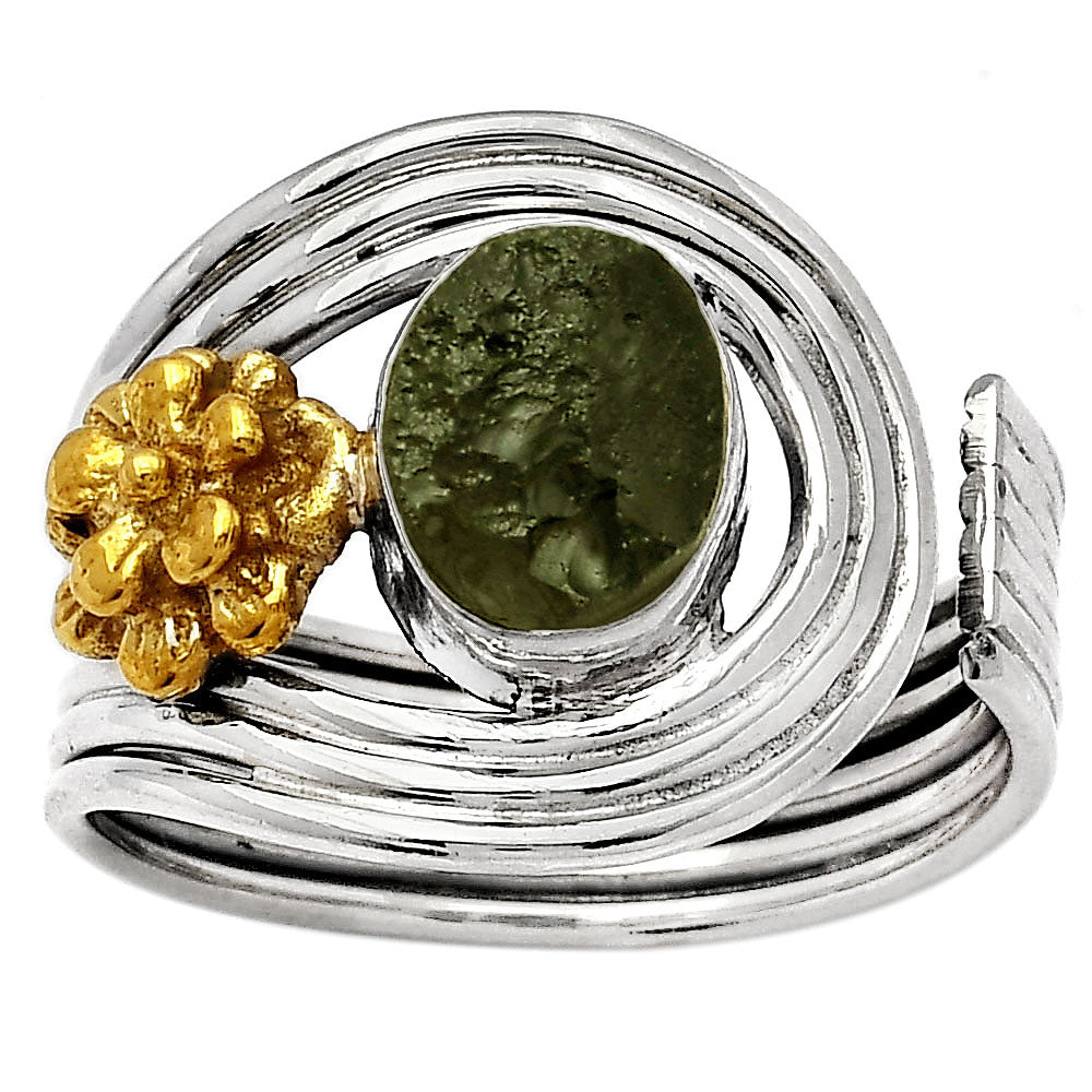 Two Tone Adjustable Flower - Tektite Rough Ring size-7 R-1491 SDR150934