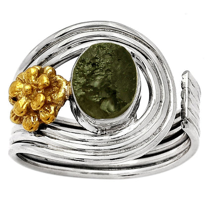 Two Tone Adjustable Flower - Tektite Rough Ring size-7 R-1491 SDR150934