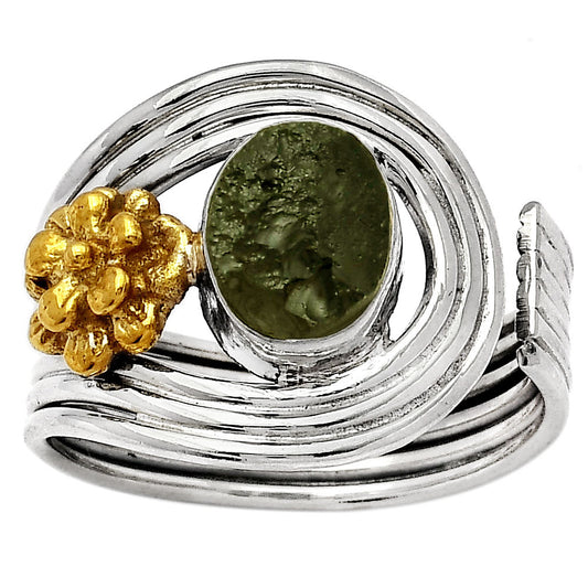 Two Tone Adjustable Flower - Tektite Rough Ring size-7 R-1491 SDR150934