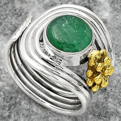 Two Tone Adjustable Flower Green Aventurine Ring size-6.5 R-1491 SDR150959