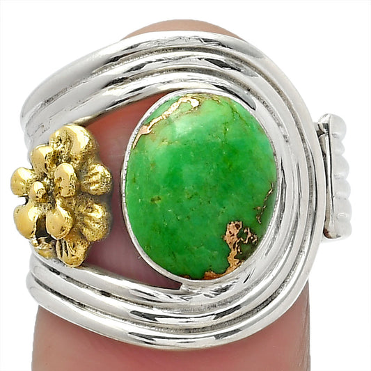Two Tone Adjustable Flower - Copper Green Turquoise Ring size-6.5 R-1491 SDR150961
