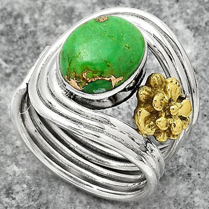 Two Tone Adjustable Flower - Copper Green Turquoise Ring size-6.5 R-1491 SDR150961