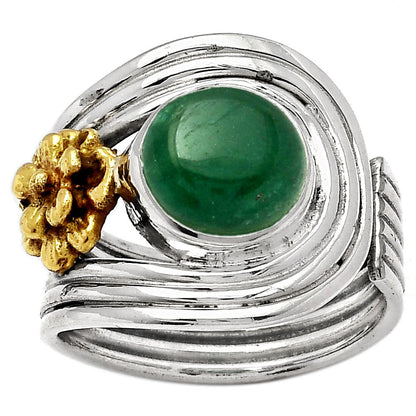 Two Tone Adjustable Flower Green Aventurine Ring size-8.5 R-1491 SDR150962