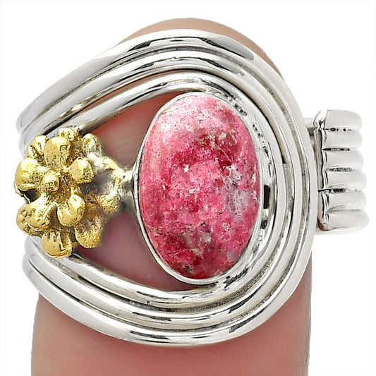 Two Tone Adjustable Flower - Pink Thulite Ring size-8.5 R-1491 SDR150965