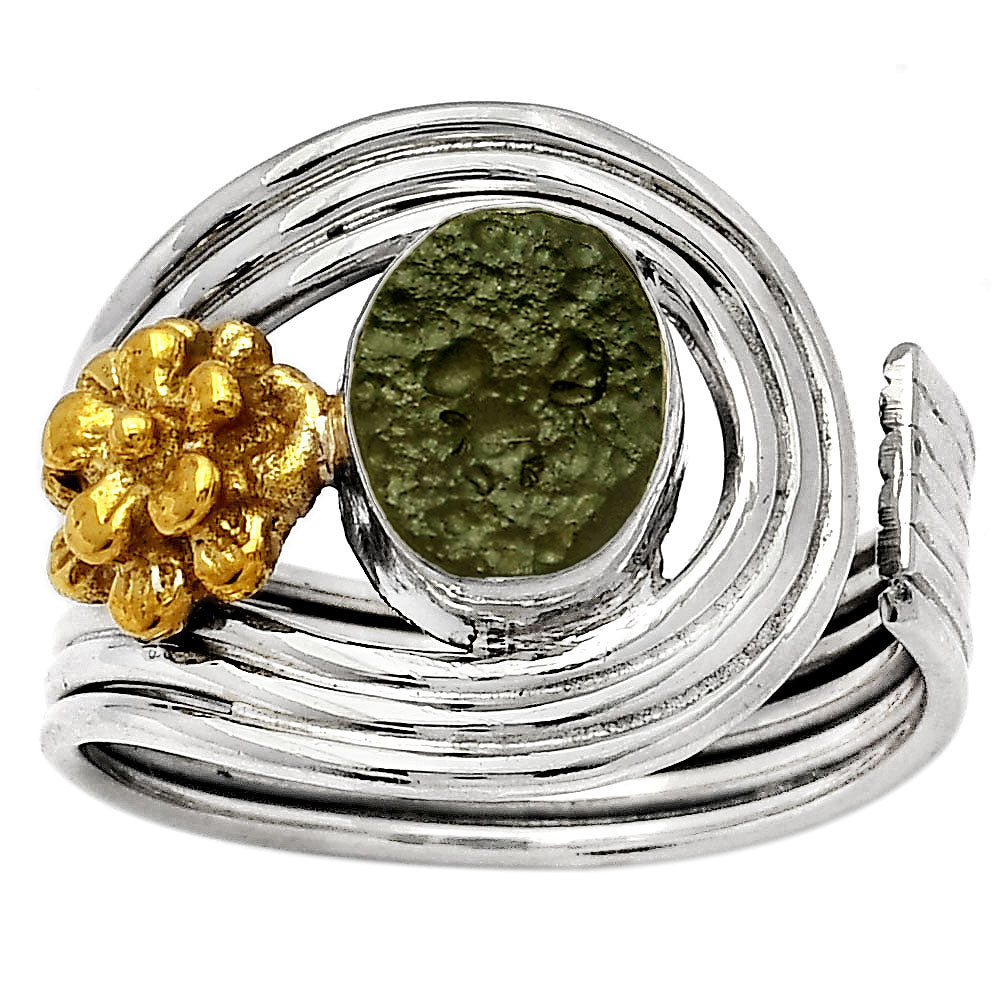 Two Tone Adjustable Flower - Tektite Rough Ring size-7.5 R-1491 SDR150967