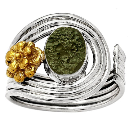 Two Tone Adjustable Flower - Tektite Rough Ring size-7.5 R-1491 SDR150967