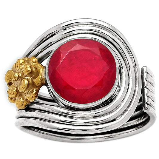 Two Tone Adjustable Flower Lab Created Ruby Ring size-6.5 R-1491 SDR150975
