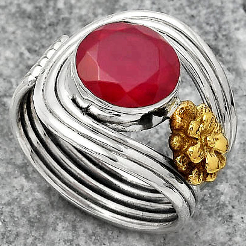 Two Tone Adjustable Flower Lab Created Ruby Ring size-6.5 R-1491 SDR150975