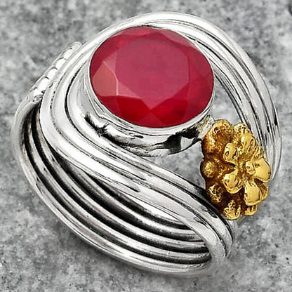 Two Tone Adjustable Flower Lab Created Ruby Ring size-6.5 R-1491 SDR150975