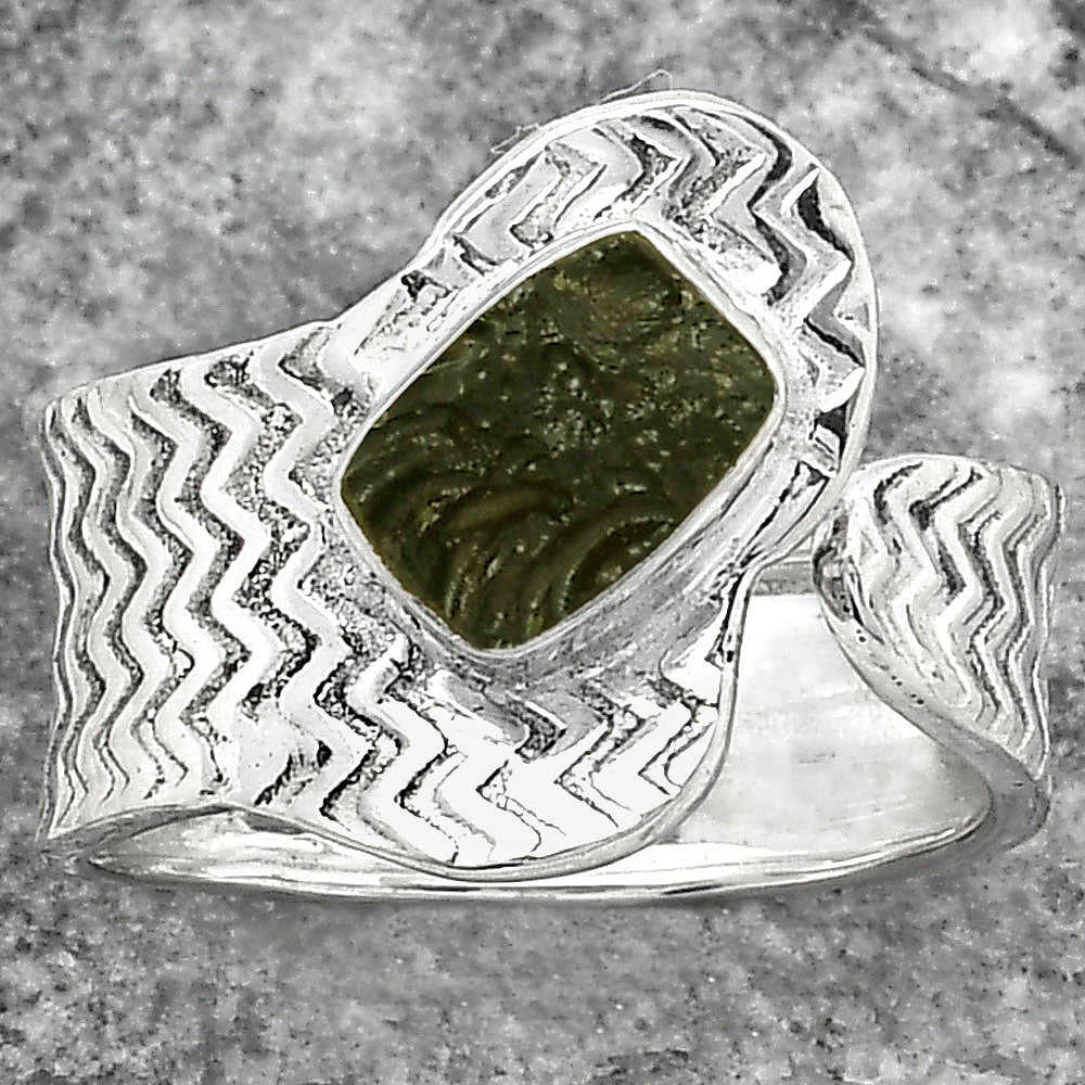 Adjustable - Tektite Rough - Greek Ring size-8.5 R-1381 SDR152466