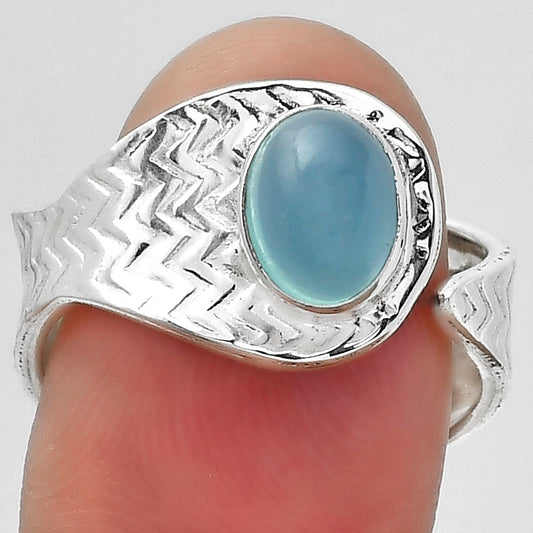 Adjustable - Natural Blue Chalcedony Ring size-8 R-1381 SDR152474