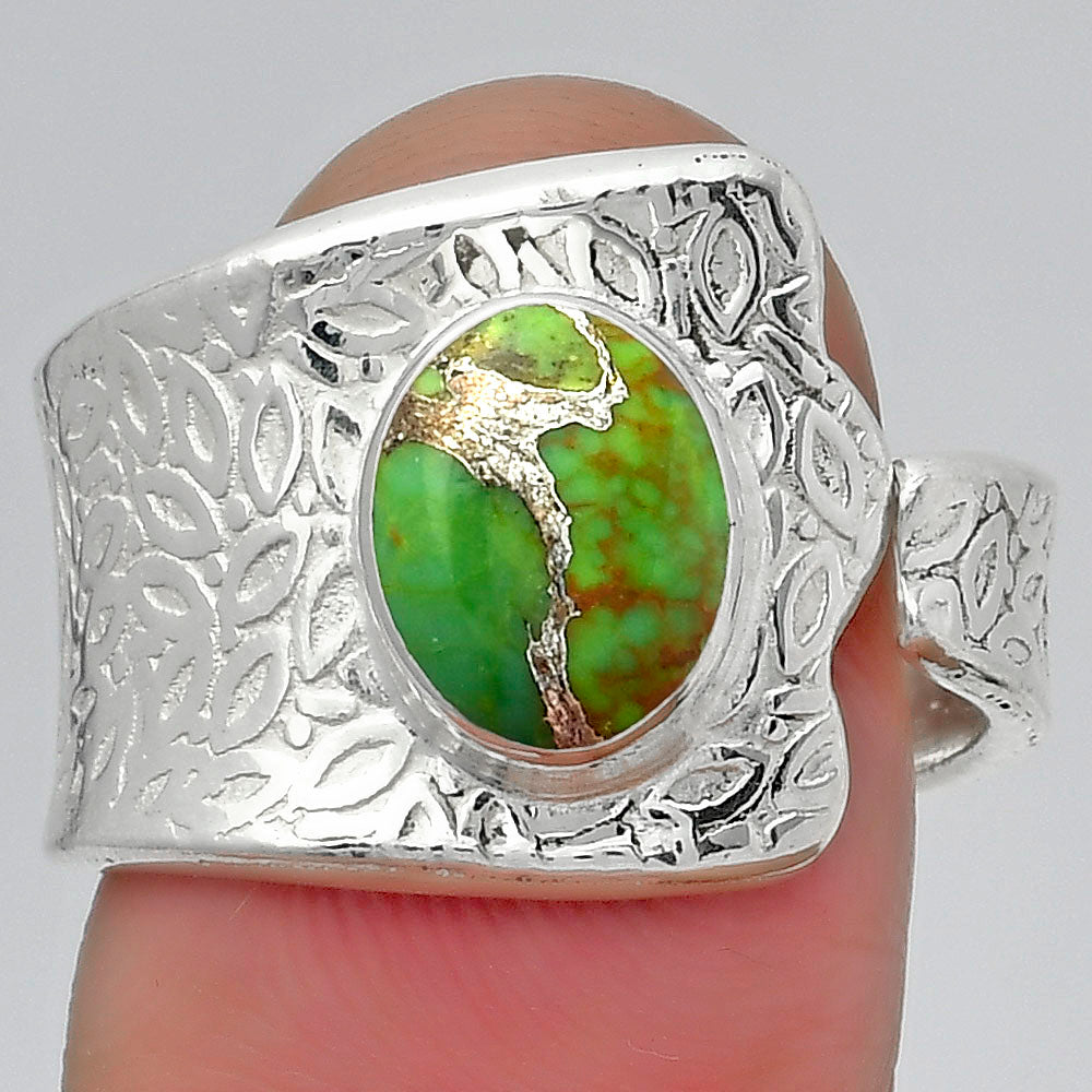 Adjustable Copper Green Turquoise Ring size-7.5 R-1381 SDR152639