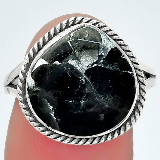 Natural Obsidian And Zinc Ring size-8 R-1010 SDR152917