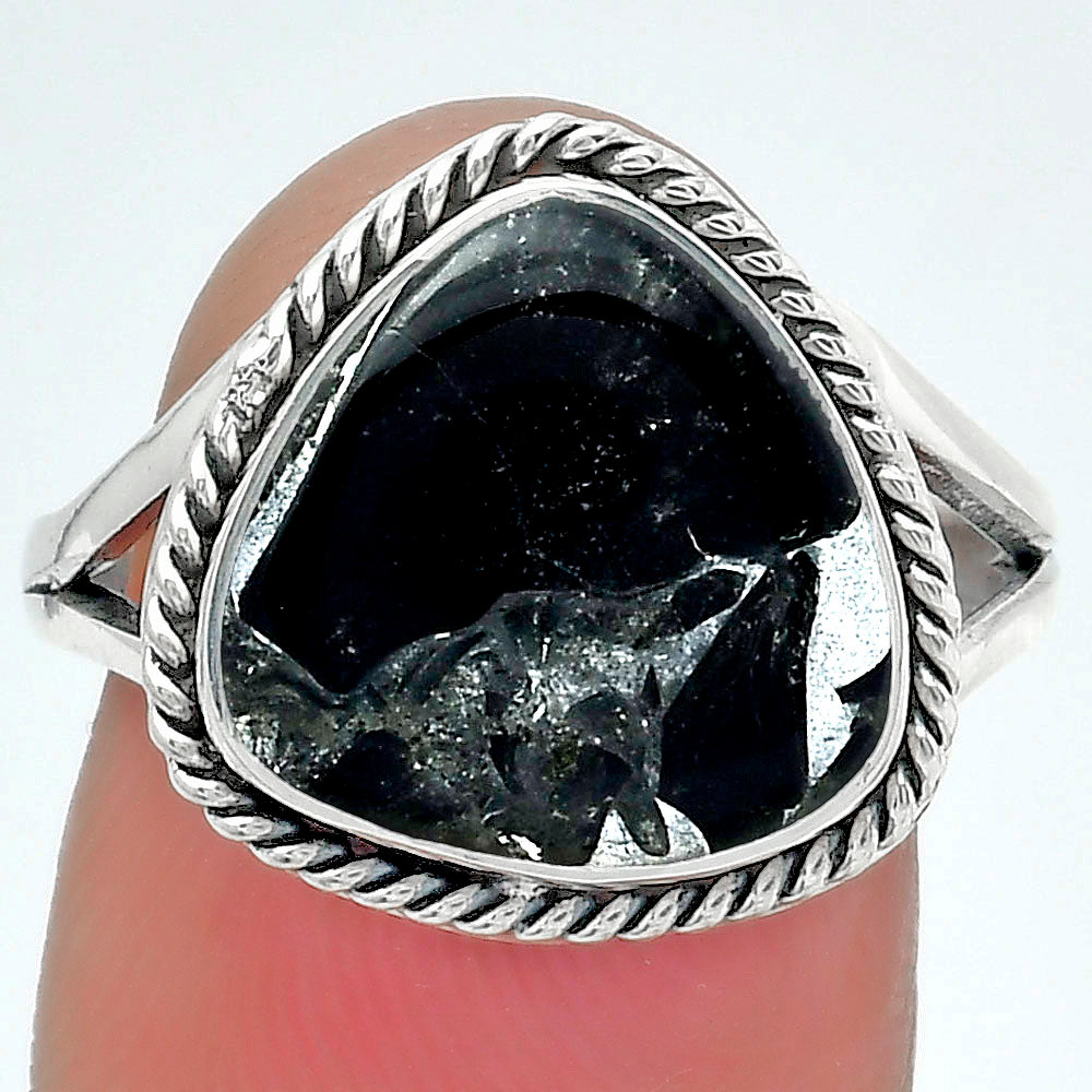 Natural Obsidian And Zinc Ring size-8 R-1010 SDR152980