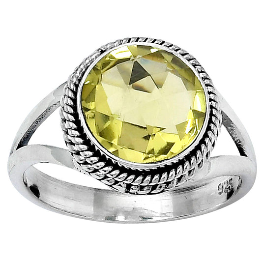 Faceted Natural Lemon Quartz Ring size-8.5 R-1010 SDR153696