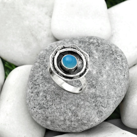 Natural Blue Chalcedony Ring size-6.5 R-1468 SDR154878