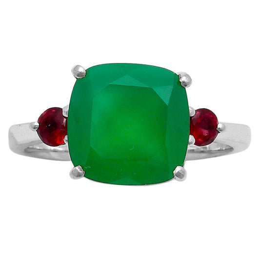 Natural Green Onyx & Garnet Ring size-7.5 R-1016 SDR158320