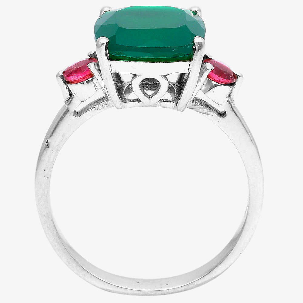 Natural Green Onyx & Garnet Ring size-7.5 R-1016 SDR158320