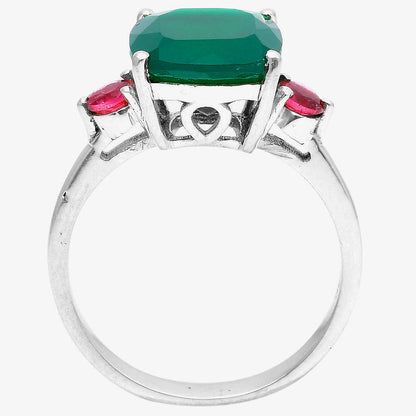 Natural Green Onyx & Garnet Ring size-7.5 R-1016 SDR158320