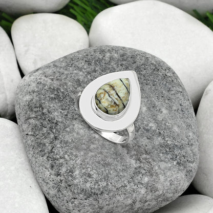 Authentic White Buffalo Turquoise Nevada Ring size-7.5 R-1082 SDR160304