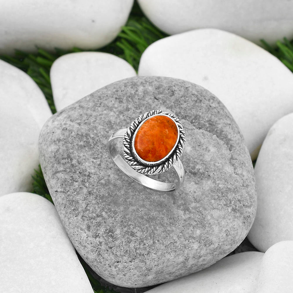 Natural Red Sponge Coral Ring size-8.5 R-1013 SDR160590