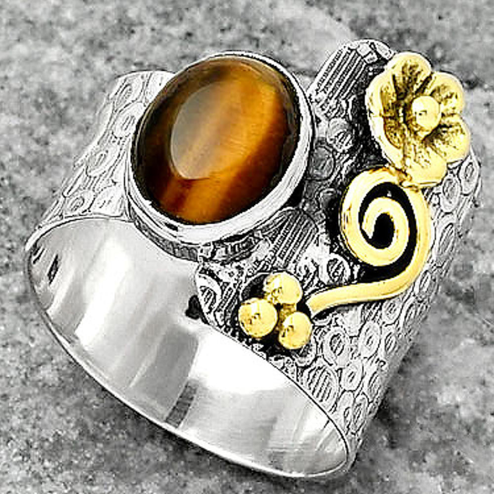 Two Tone Natural Tiger Eye Africa Ring size-8 R-1681 SDR161374