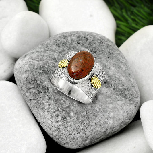 Two Tone - Natural Red Moss Agate Ring size-9 R-1534 SDR161381